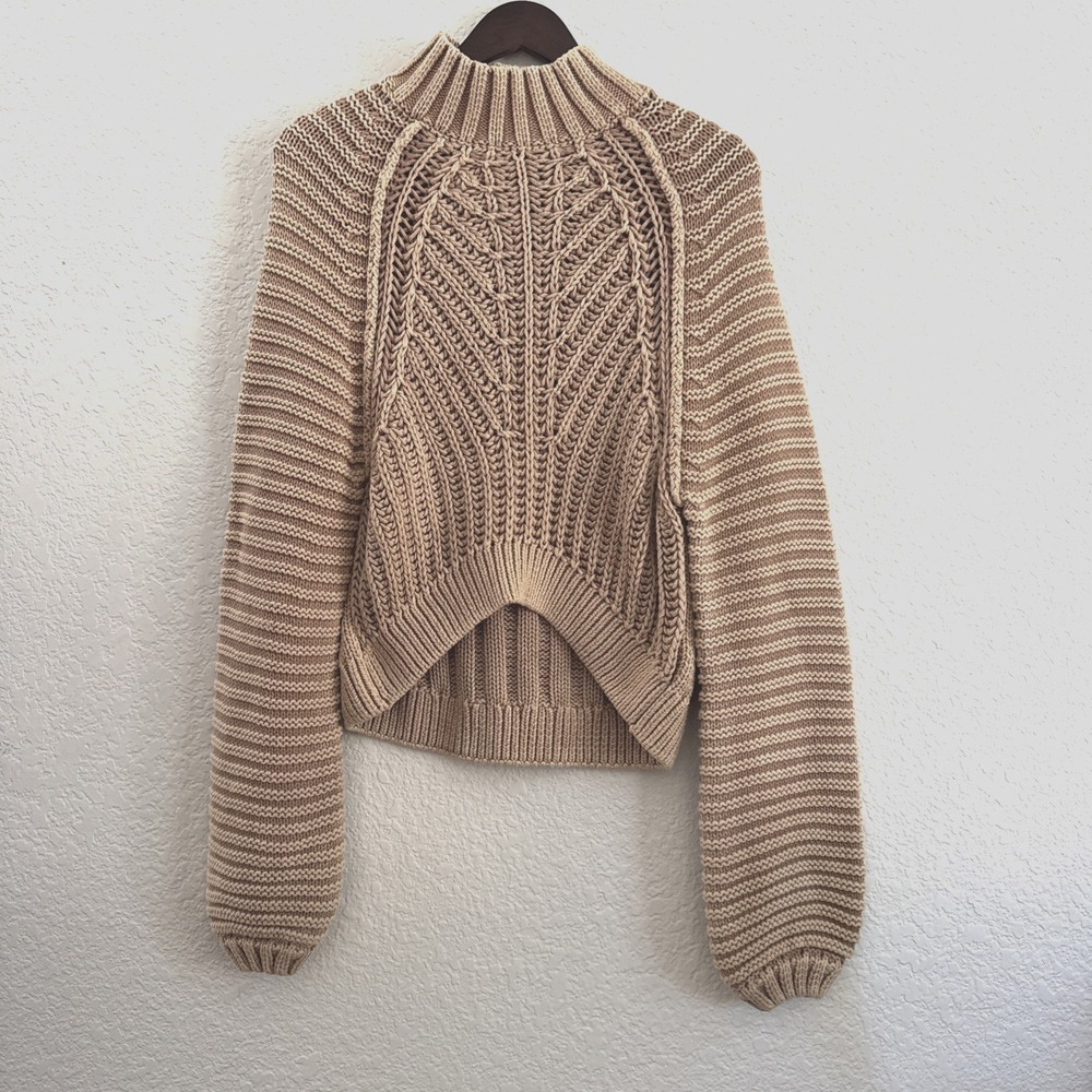 Free People Sweetheart Chunky Ribbed High-Low Knit Sweater Beige Women's Size XS